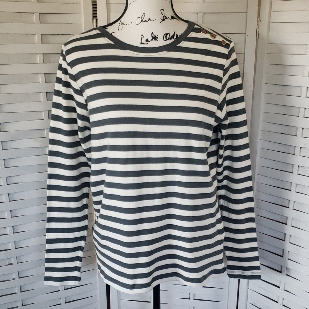 Essentials Striped Long Sleeve Top with Button Detail